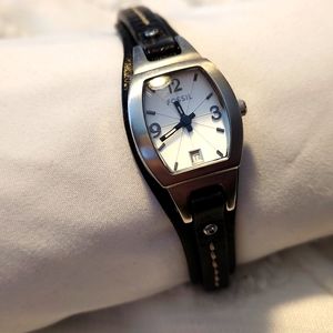 Fossil small black leather watch